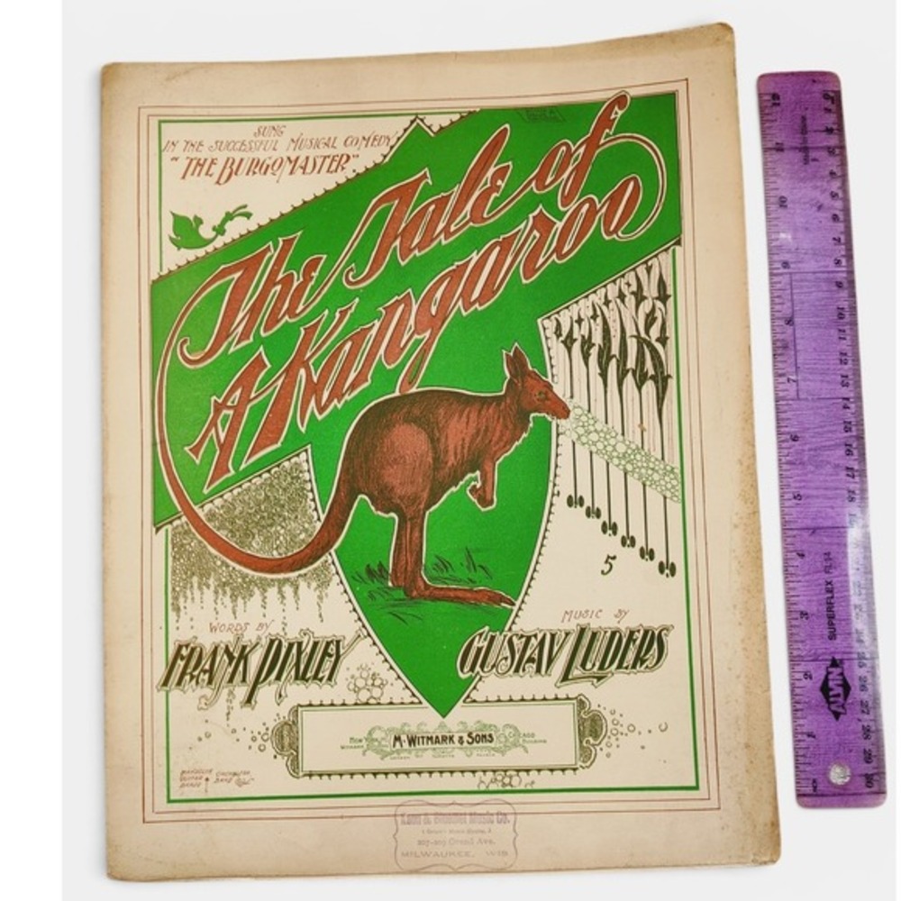 The Tale of the Kangaroo 1900 Antique‎ Sheet Music Musical Comedy Wall Art Decor